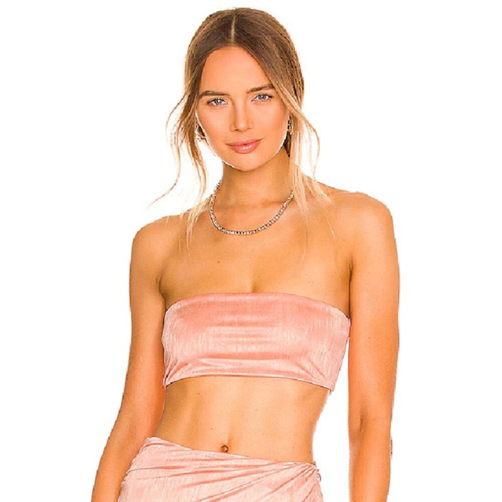 Superdown Karolyna Bandeau Top Peach Satin‎ Strapless Pullover Sz XS